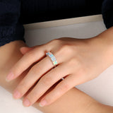 ‘Aubrey’ Square Opal Three Stone Set – ring on hand