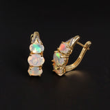 ‘Saffron’ Stacked Oval Opal Clip Earrings – front and side