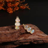 ‘Saffron’ Stacked Oval Opal Clip Earrings – on wood