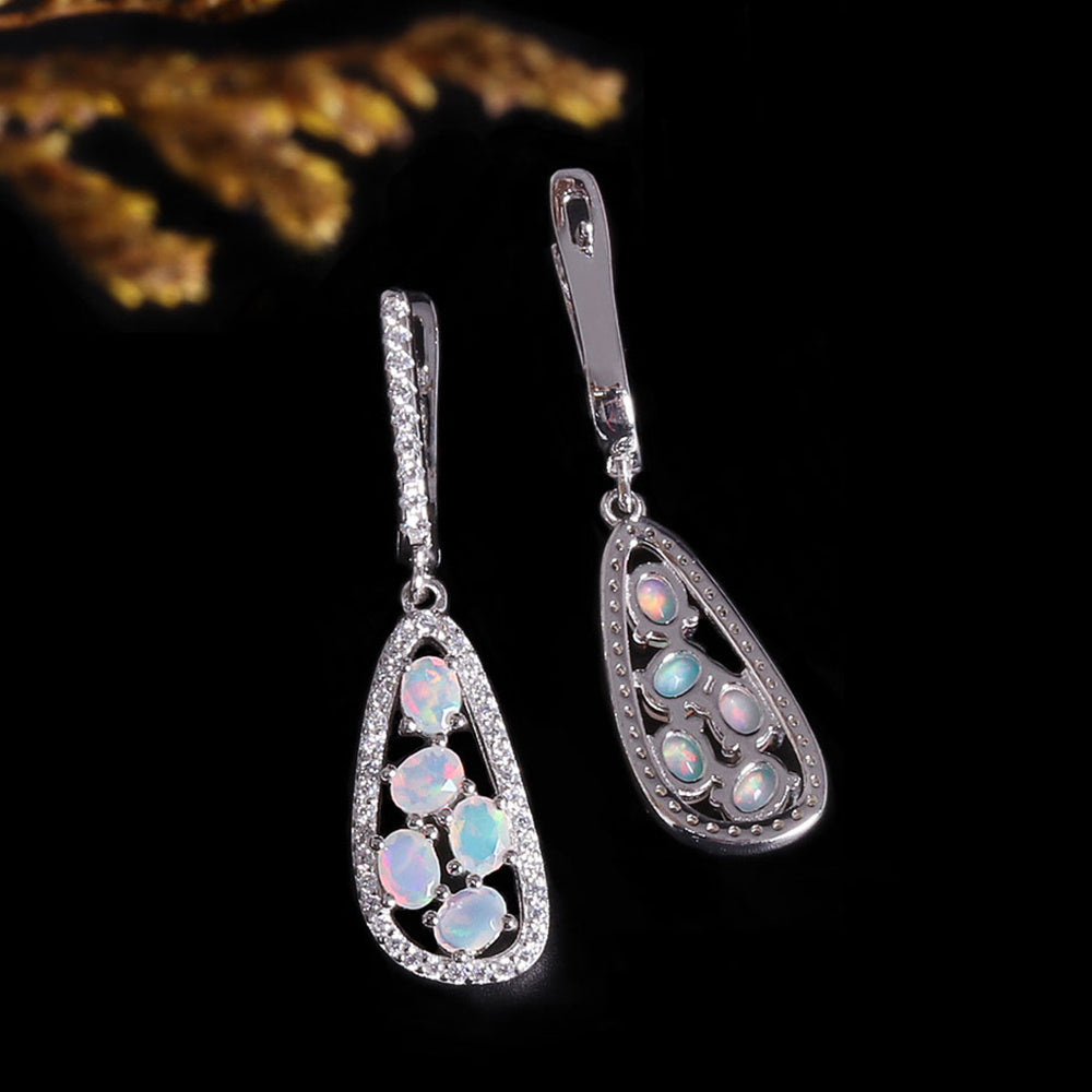 ‘Whitley’ Teardrop Opal Cluster Drop Earrings – side view