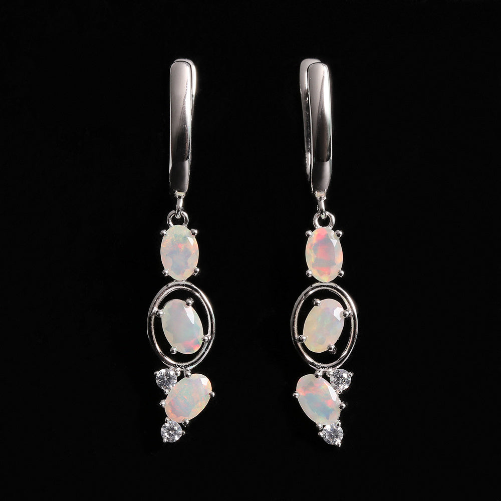 ‘Nell’ Three Opal Linear Drop Earrings