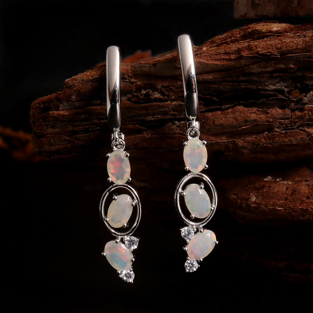 ‘Nell’ Three Opal Linear Drop Earrings – with driftwood