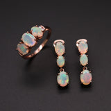 ‘Lotus’ Three Opal Ring Earring Set