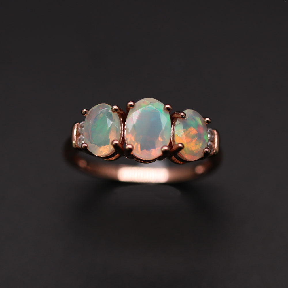 ‘Lotus’ Three Opal Ring Earring Set – ring front
