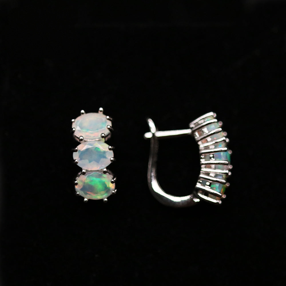‘Tully’ Three Oval Opal Huggie Earrings