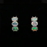 ‘Tully’ Three Oval Opal Huggie Earrings – pair front