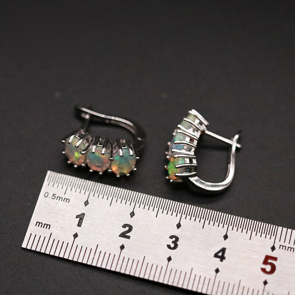 ‘Tully’ Three Oval Opal Huggie Earrings – with ruler