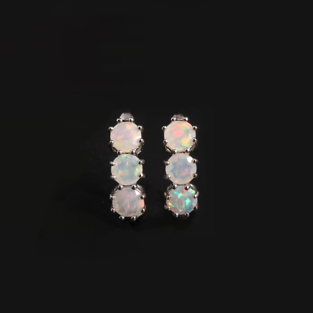 ‘Lettie’ Three Round Opal Leverback Earrings