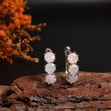 ‘Lettie’ Three Round Opal Leverback Earrings – on wood