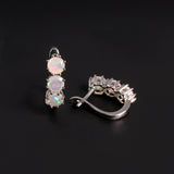 ‘Lettie’ Three Round Opal Leverback Earrings – front and lever