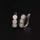 ‘Lettie’ Three Round Opal Leverback Earrings – side lever