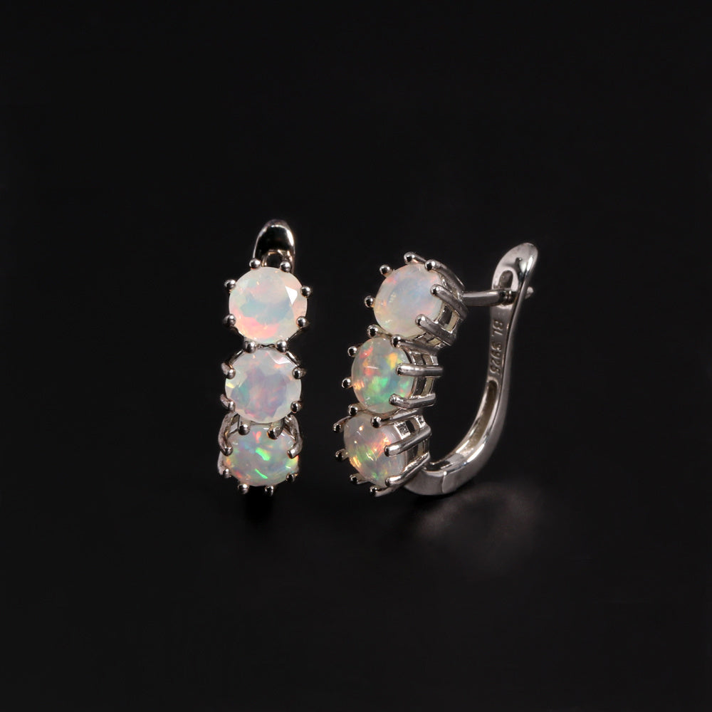 ‘Lettie’ Three Round Opal Leverback Earrings – side lever