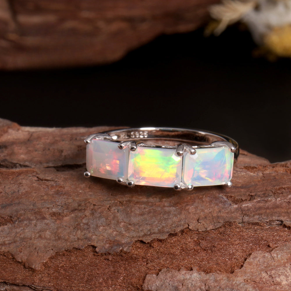 ‘Bronwyn’ Three Stone Octagon Opal Ring