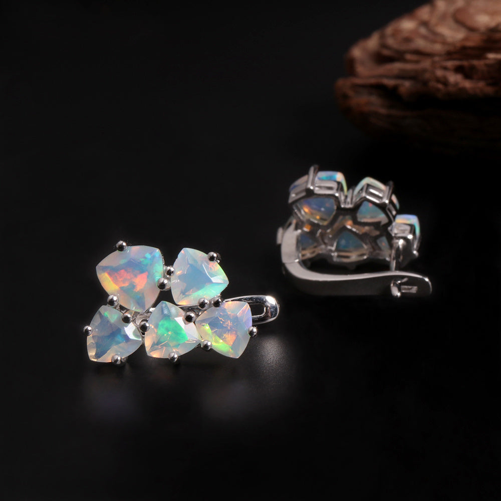 ‘Blair’ Trillion Opal Cluster Clip Earrings – angle view