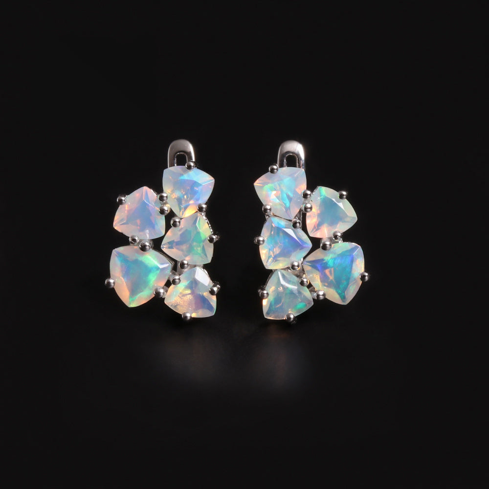 ‘Blair’ Trillion Opal Cluster Clip Earrings – pair front
