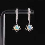 ‘Sedona’ Trillion Opal Geometric Drop Earrings – on display stand