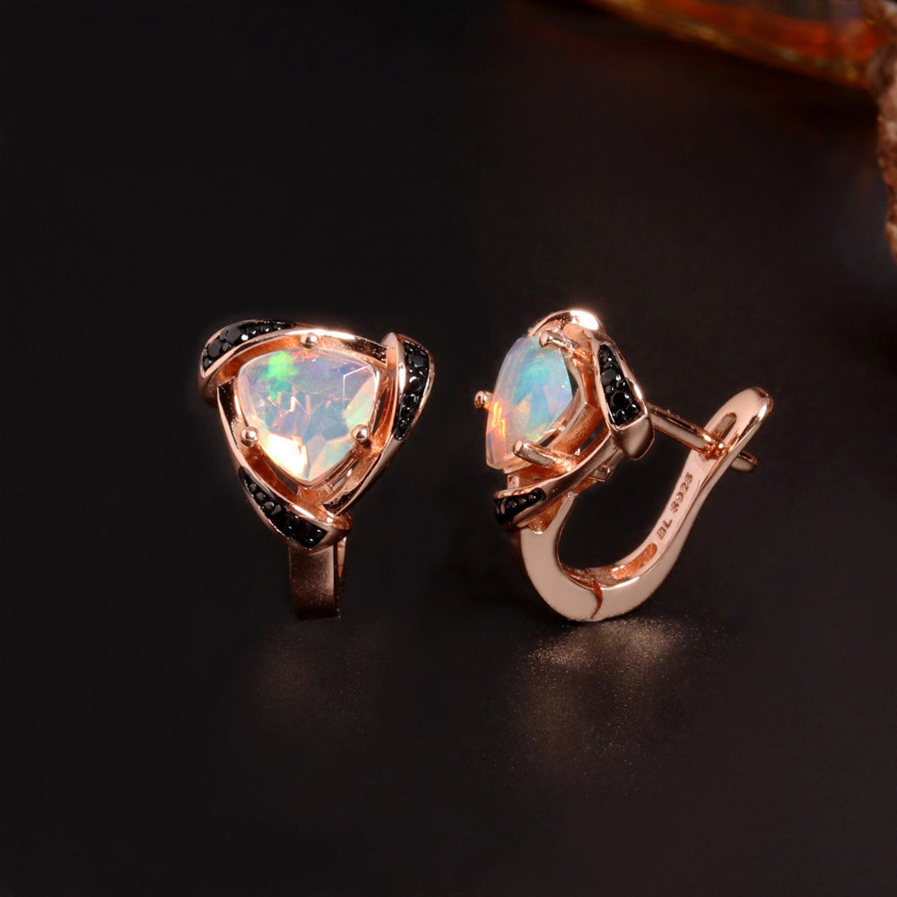‘Clementine’ Trillion Opal Rose Gold Earrings – front and clasp
