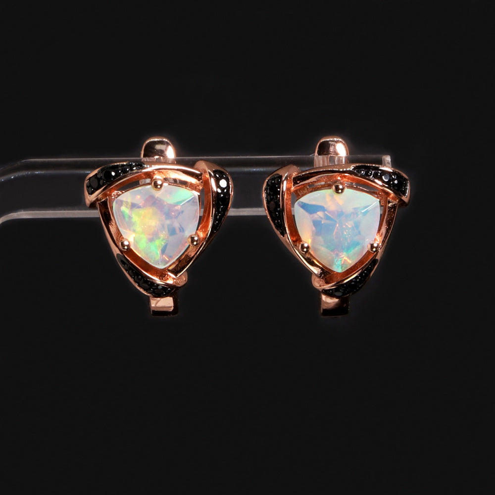 ‘Clementine’ Trillion Opal Rose Gold Earrings – front pair reflection