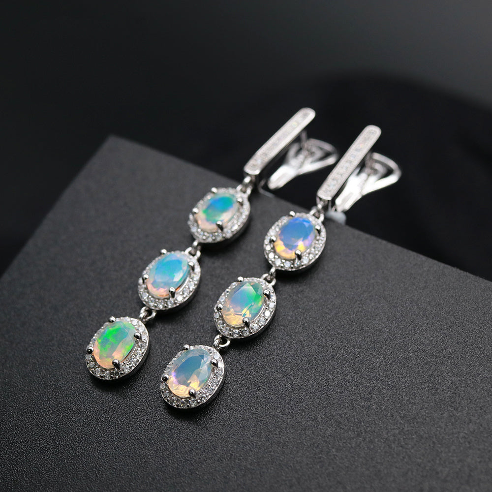 ‘Jessie’ Triple Opal Halo Drop Earrings