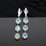 ‘Jessie’ Triple Opal Halo Drop Earrings – pair front