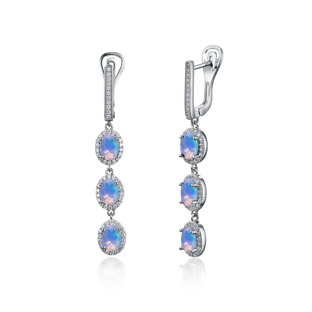 ‘Jessie’ Triple Opal Halo Drop Earrings – pair white bg